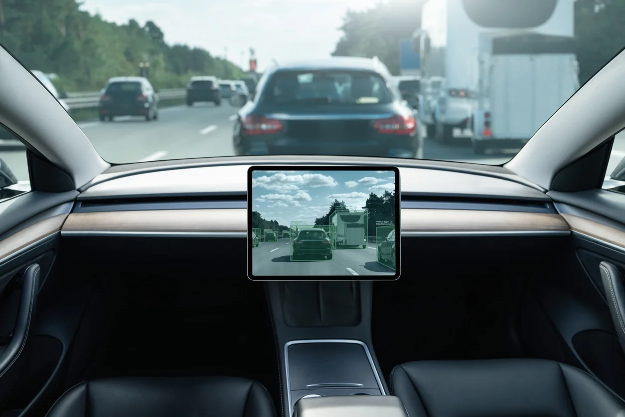 A passenger view of a self-driving car, highlighting the claims Clay Travis Law pursues when autonomous tech fails.